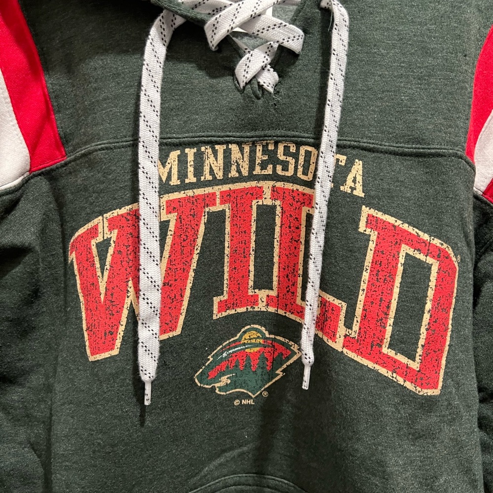 NHL Green and Red Hoodie with Lace-Up Neck